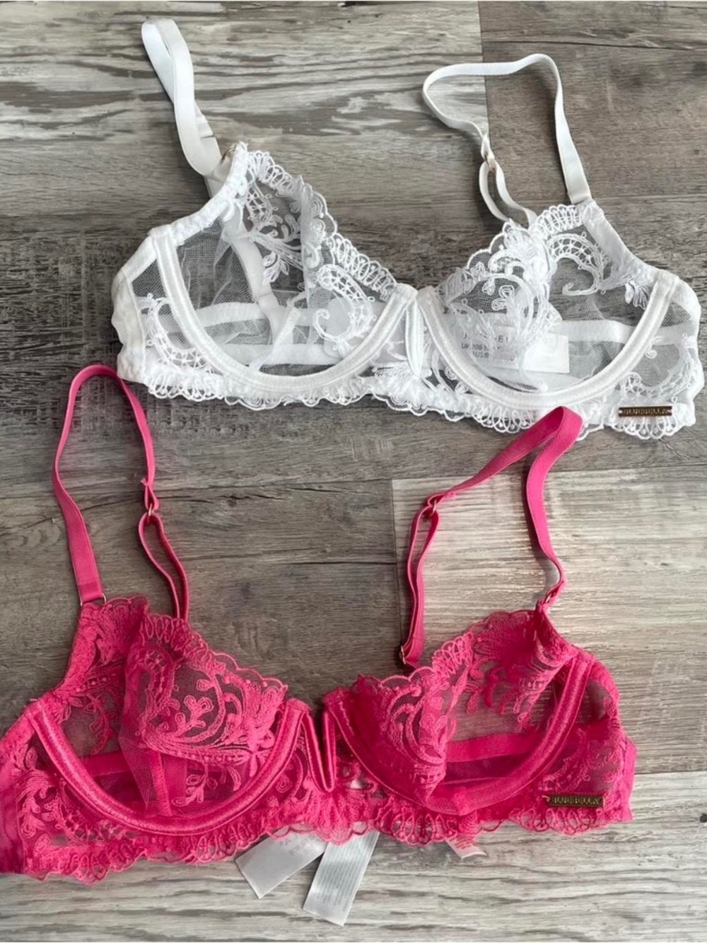 Share 2 Bluebella Marseille lace bras - Hot Pink & White - 30b